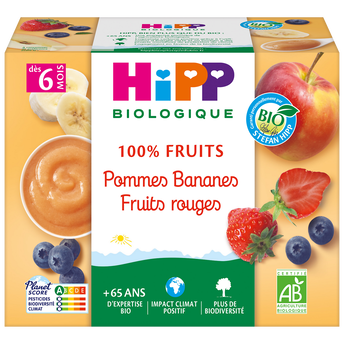 Image de Compote infantile bio pommes bananes fruits rouges HIPP, dès 6 mois