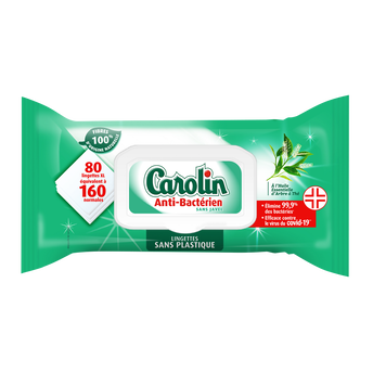 Image de Lingettes anti-bactérien huile essentielle arbre à thé CAROLIN - 80