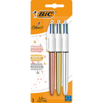Image de Stylo bille 4 couleurs x3 coloris assortis gold shine rosegold
