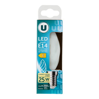 Image de U
Ampoule Led flamme torsadé 25w E14 opaque lumière
