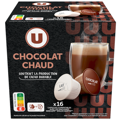 Chocolat chaud dosette - Compatible DOLCE GUSTO - x16 - Super U, Hyper U, U  Express 