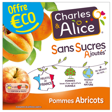 Charles & Alice Dessert Aux Fruits Sans Sucres Ajoutés Pomme Abricot Charles & Alice -4 Pots De 100g