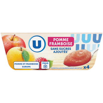 Image de U
Purée de fruits parfum pommes et framboise sans sucres ajoutés
