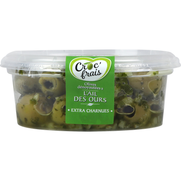 Croc’ frais Olive Verte Dénoyautée À L'ail Des Ours, Croc Frais, Barquette, 150g