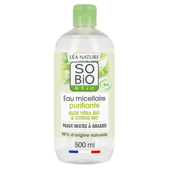 Image de Eau micellaire peaux sensibles aloé vera bio SO BIO, flacon de