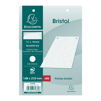 Image de Fiches bristol perforées 14,8x21cm blanc x50