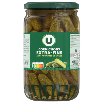 Image de U
Cornichons extra-fins au vinaigre bocal de 72cl