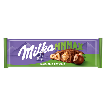 Image de Chocolat au lait et aux noisettes entières Mmmax MILKA - Tablette de