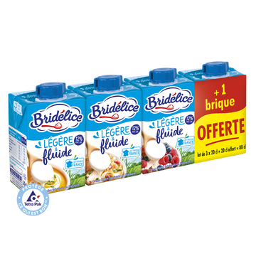 Bridelice Crème Uht Fluide Légère 12% De Matière Grasse Bridelice, 3x20cl + 1 Offert