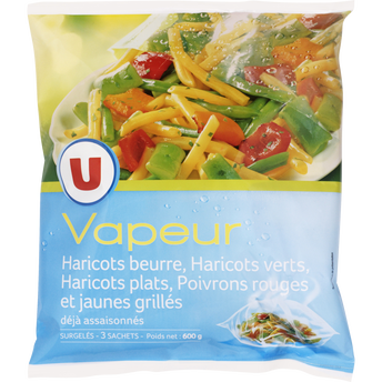 Image de U
Légumes Vapeur haricots beurre et plat et poivrons jaunes et rouges