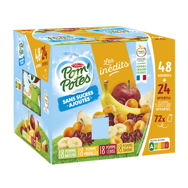 POM'POTES Compote Gourde Sans Sucres Ajoutés Pomme/Pomme  Mirabelle/Banane/Pomme Cerise 28x90g, Vert