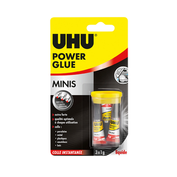 Image de UHU Power glue liquide - Colle instantanée, ultra rapide et forte, transparente, minis tubes 3 x