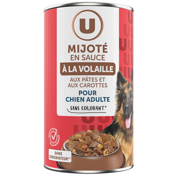 Image de U
Boîte pour chien Mijoté en sauce à la volaille pates carotte