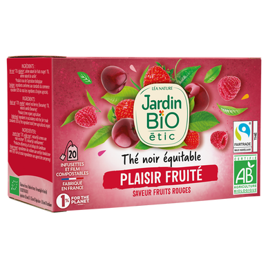 Thé noir Bio Plaisir fruité Fruits rouges JARDIN BIO ETIC - 20 sachets- 28g  - Super U, Hyper U, U Express 