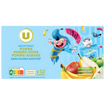 Image de U MAT ET LOU
Gourdes dessert fruitier pomme-pomme poire pomme-banane sans sucre ajouté