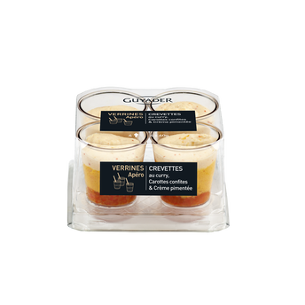 Image de Verrines crevettes au curry, carottes confites,4 pièces