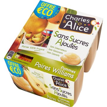 Charles & Alice Dessert Aux Fruits Pomme/poire Sans Sucres Ajoutés Charles & Alice - 4pots De 100g
