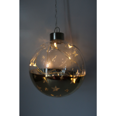 Boule suspension lumineuse en verre 10cm transparent et or- 10 led
