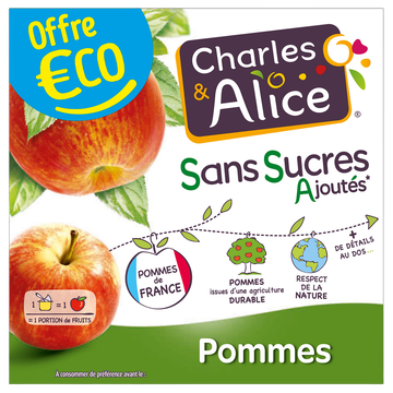 Charles & Alice Dessert Aux Fruits Pomme Sans Sucres Ajoutés Charles & Alice - 4 Potsde 100g