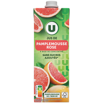 Image de U
Jus à base de concentré de pamplemousse rose
