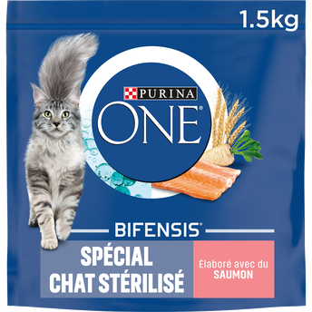 Image de Croquettes pour chat adulte stérilisé Saumon, Blé PURINA ONE
