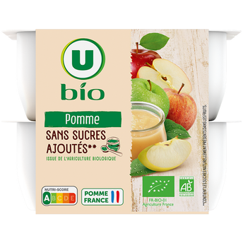 Image de U BIO
Coupelles compote pomme nature sans sucre ajouté