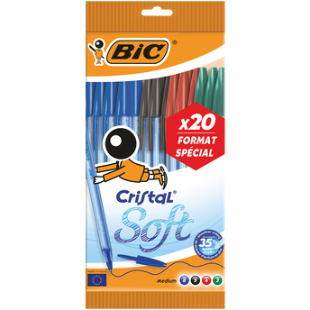 Image de Stylo bille Cristal soft corps bleu clair coloris assortis x20