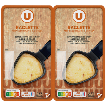 Image de U
Fromage à Raclette au lait pasteurisé tranchée   27%mg