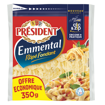 Président Emmental Français Râpé Pasteurisé 28%mg President 350g Offre Économique