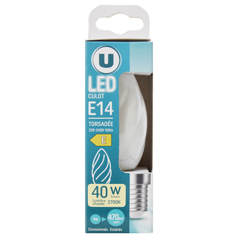Image de U
Ampoule Led flamme torsadé 40w E14 opaque lumière
