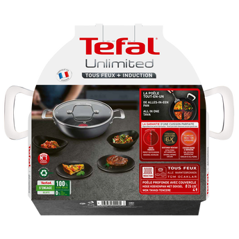 Image de Faitout TEFAL Unlimited en aluminium 24cm 5l noir-avec couvercle-poignées fixes-compatible four jusqu'à 175°C et lave vaisselle-tous feux dont