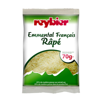 Image de Emmental Français fromage à pâte pressée cuite au lait pasteurisé  râpé, 29%MG, REYBIER