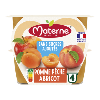 Image de Compotes Coupelles Sans Sucres Ajoutés Pomme Pêche Abricot MATERNE