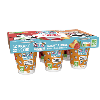 Image de Yaourt à boire bio fraise pêche LES 2 VACHES