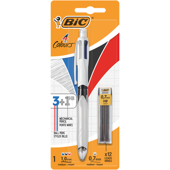 Image de Stylo bille retractable BIC Multifonctions, 4 couleurs : noir/bleu/rouge/mine graphite 0,7mm