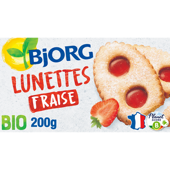 Image de Biscuits lunettes à la fraise bio BJORG, paquet de