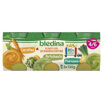 Image de Petits pots bébé Purée de légumes carotttes artichauts poireaux dès mois BLEDINA