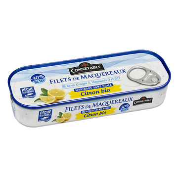 Connetable Filets De Maquereau Marinade Citron Bio Msc Sans Huile À Teneur Réduite En Sel Connetable, 130g
