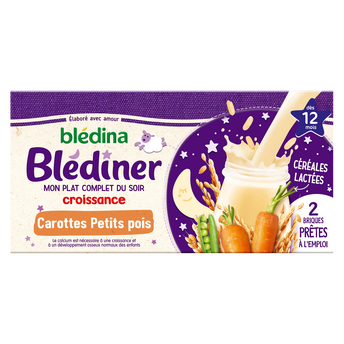 Image de Lait et céréales bébé soir aux carottes petits pois dès 12 mois BLEDINER BLEDINA