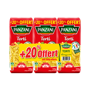 Panzani Torti Panzani, 3x500g + 20% Offert