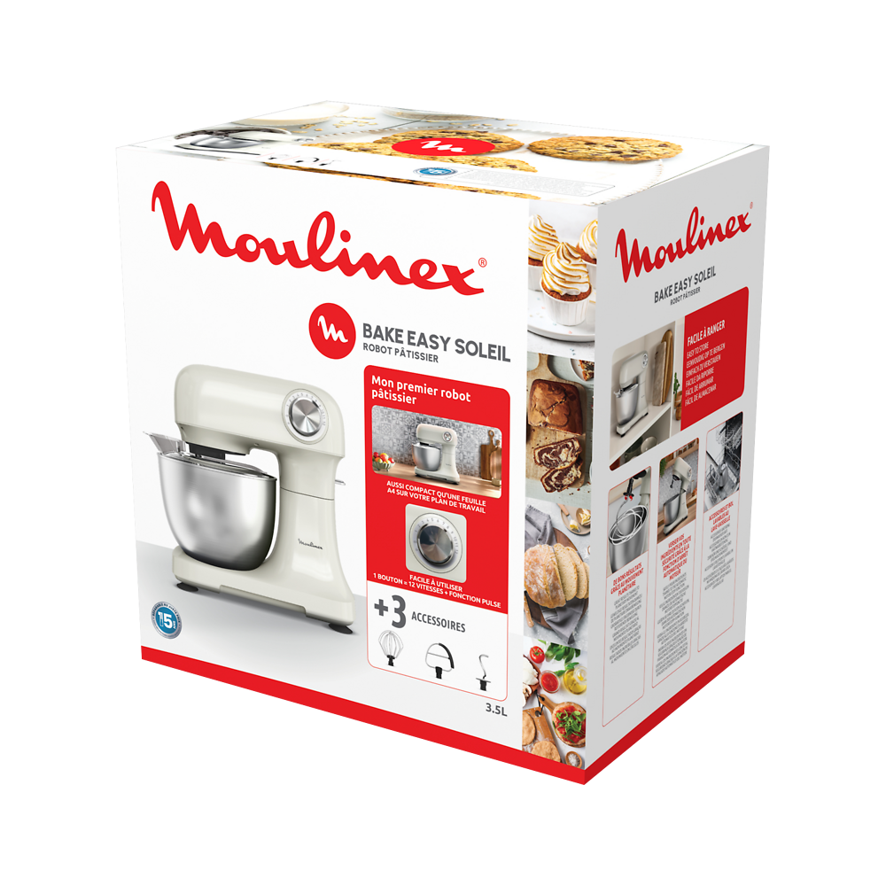 Robot Pâtissier Moulinex Bake Simple - Compact, Fouet, Batteur, Crochet Pétrin, 12 Vitesses, Facile à Utiliser Et Ranger - 3