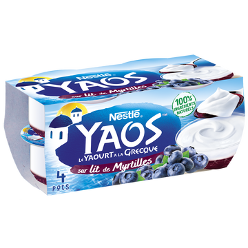 Nestlé Yaourts À La Grecque Nature Sur Lit De Myrtilles Yaos - 4 Pots De 125g