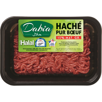 Image de Boeuf haché HALAL, 15% MAT.GR, DABIA, France, 1 pièce, barquette