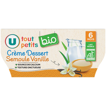Image de U TOUT PETITS BIO
Dessert Bébé P'tit lacté saveur vanille, dès 6 mois