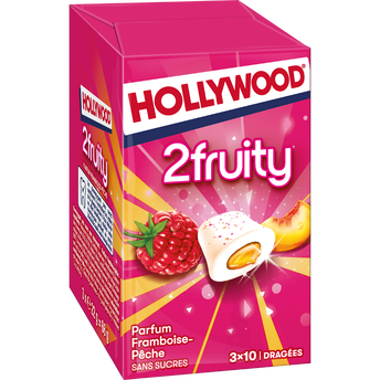 Image de Chewing-gum HOLLYWOOD 2Fruity framboise pêche sans sucres, 3x10dragées