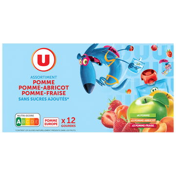 Lou Gourdes Pomme-pomme Abricot Pomme-fraise Sans Sucre Ajouté U Mat & Lou, 12x90g