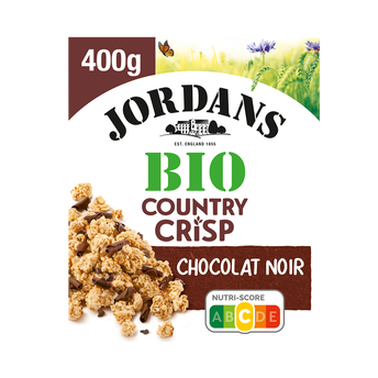 Image de Céréales bio Country crisp chocolat noir et éclats de fèves de cacao JORDANS, paquet de