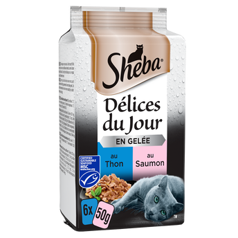 Image de Sachets fraîcheur chat Délices du Jour thon et saumon en gelée SHEBA