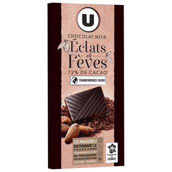 Image de U
Chocolat noir dégustation 72% d'éclats fèves de cacao  Tablette de