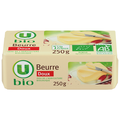 Beurre doux 82%mg, plaquette de 250g - Super U, Hyper U, U Express